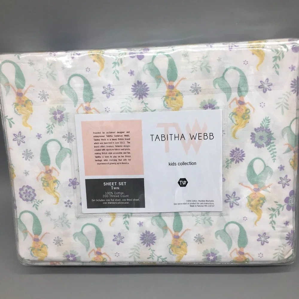 3pc Tabitha Webb Mermaid TWIN Sheet Set Starfish Floral Lavender Purple Designer